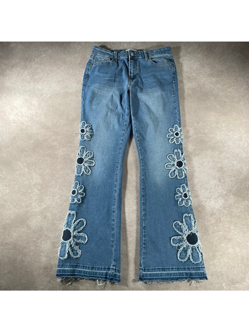 Ashley Mason Flare Jeans Flower Patch Boho Y2K Festival Denim 29x30